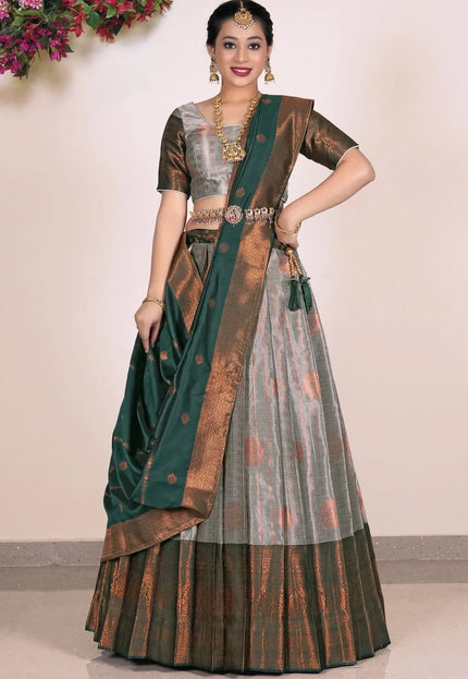 Gray Banarasi Silk Half Saree Lehenga For Women