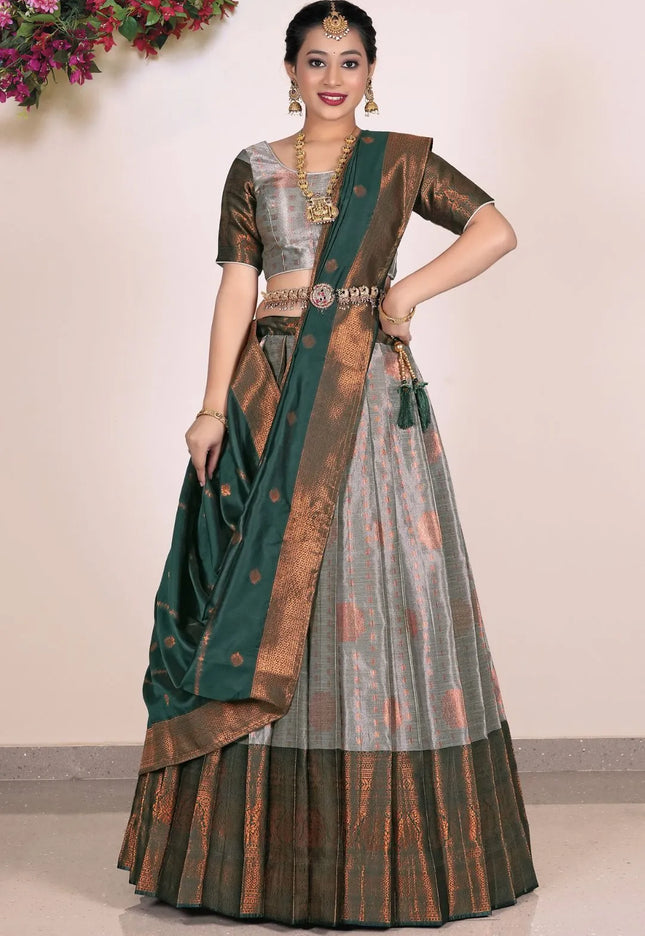Gray Banarasi Silk Half Saree Lehenga For Women