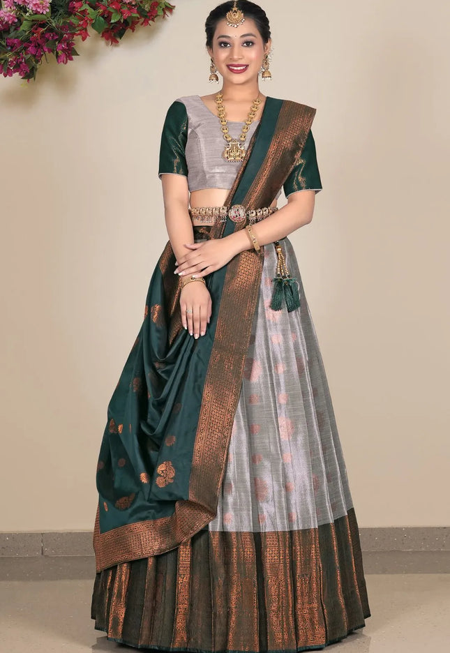 Gray Banarasi Silk Lehenga Choli For Women