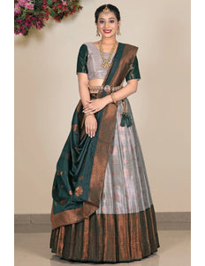 Gray Banarasi Silk Lehenga Choli For Women