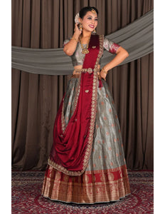 Gray Banarasi Silk Lehenga Choli with Dupatta