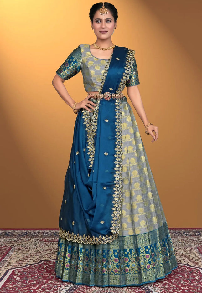 Gray Banarasi Silk Lehenga Design For Women