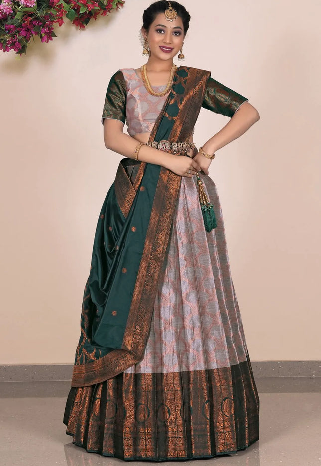 Gray Banarasi Silk Lehenga With Zari Woven