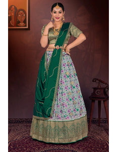 Gray Digital Print Lehenga Choli In Tissue Silk Fabric