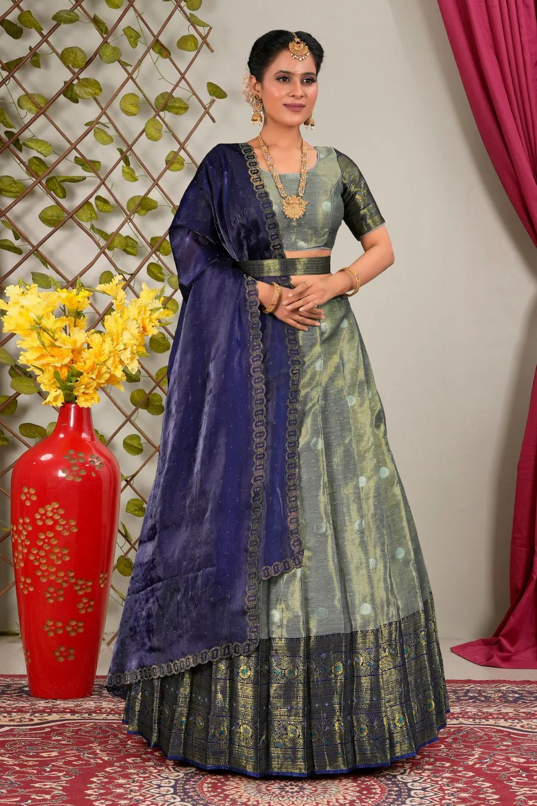 Gray Latest Lehenga Choli in Jacquard Banarasi Silk