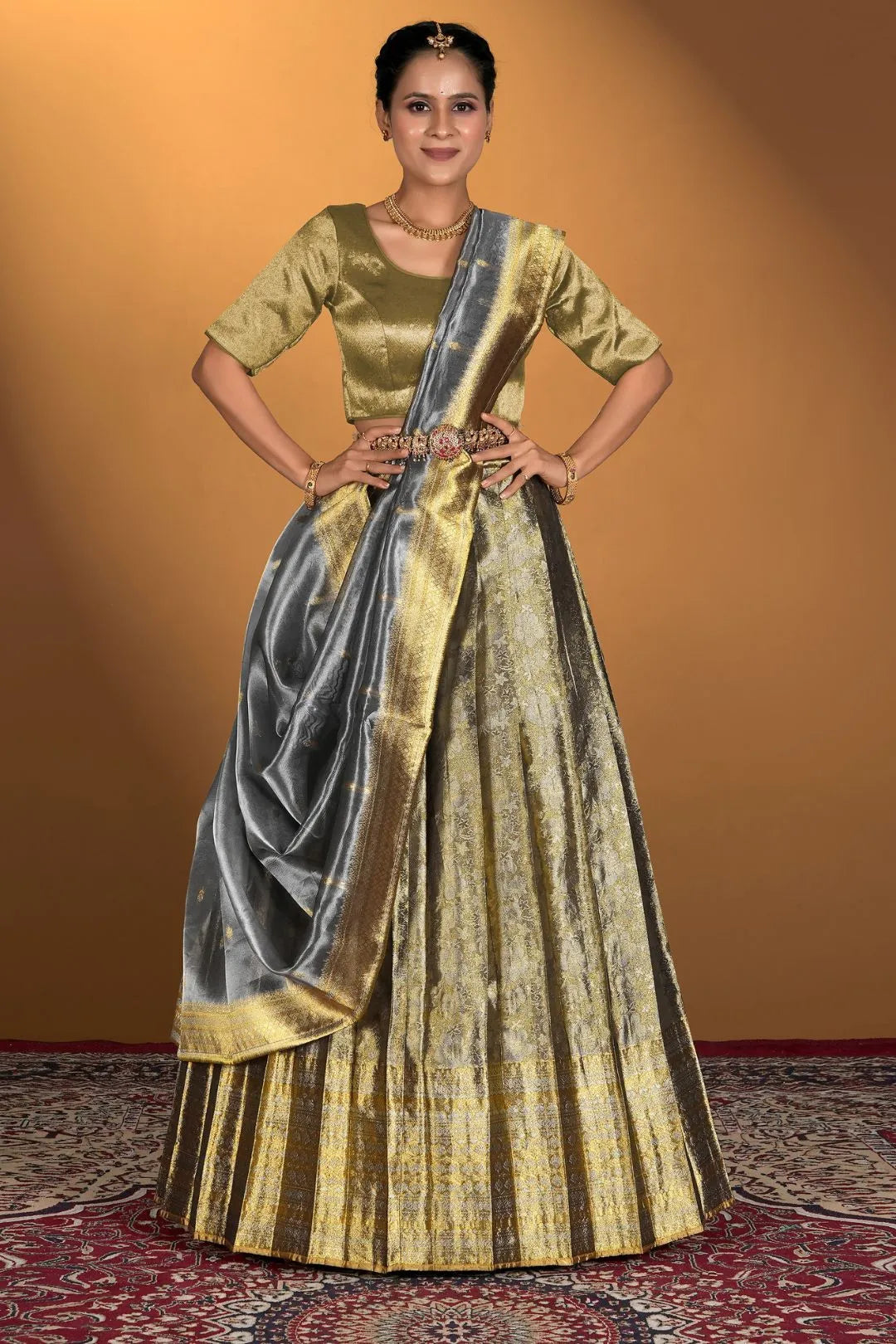 Gray Pure Two Tone Zari Tissue Lehenga Choli