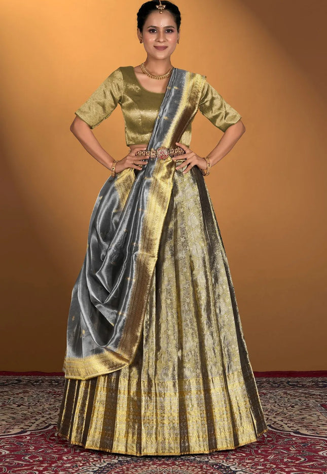 Gray Pure Two Tone Zari Tissue Lehenga Choli
