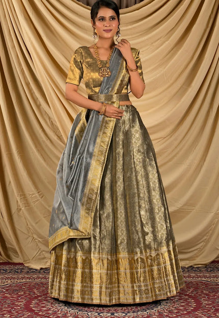 Gray Pure Two Tone Zari Tissue Lehenga Choli For Women