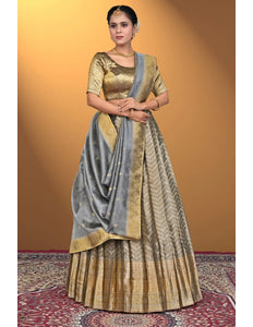 Gray Pure Two Zari Tissue Half Saree For Women