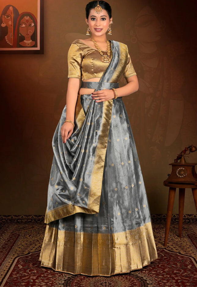 Gray Tissue Silk Zari Work Lehenga Choli For Women