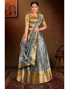 Gray Tissue Silk Zari Work Lehenga Choli For Women