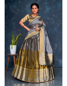 Gray Tissue Silk Lehenga Choli With Zari Work