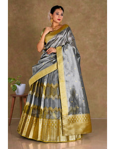 Gray Tissue Silk Pattu Half Saree With Zari Work