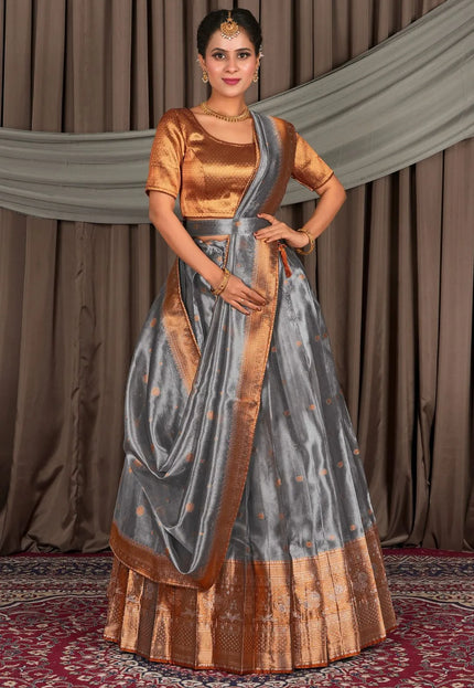 Gray Tissue Silk Zari Work Lehenga For Women
