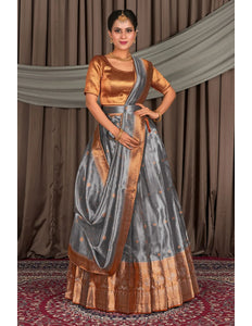 Gray Tissue Silk Zari Work Lehenga For Women