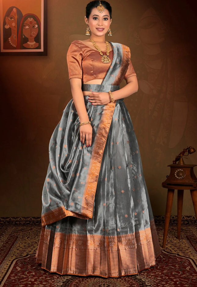 Gray Tissue Silk Zari Work Lehenga Choli For Women