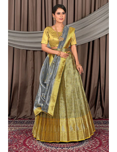 Gray Pure Two Tone Zari Tissue Pattu Half Saree For Women