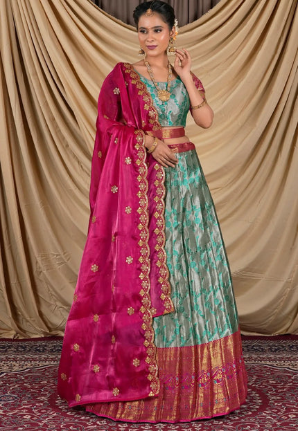 Gray Zari Silk Pattu Lehenga Choli With Zari Woven