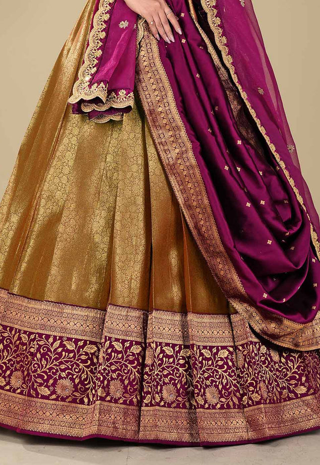 Wine Kanjivaram Pattu Lehenga