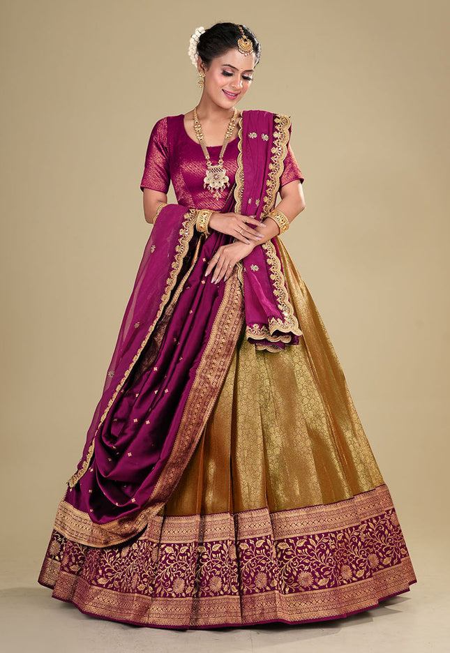 Wine Kanjivaram Pattu Lehenga