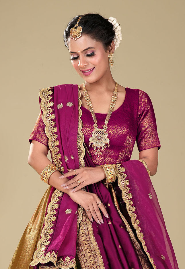 Wine Kanjivaram Pattu Lehenga