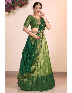 Green Banarasi Silk Half Saree With Zari Weaving
