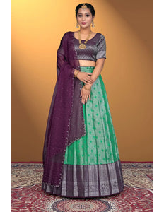 Green Banarasi Silk Latest Lehenga Choli With Zari Work