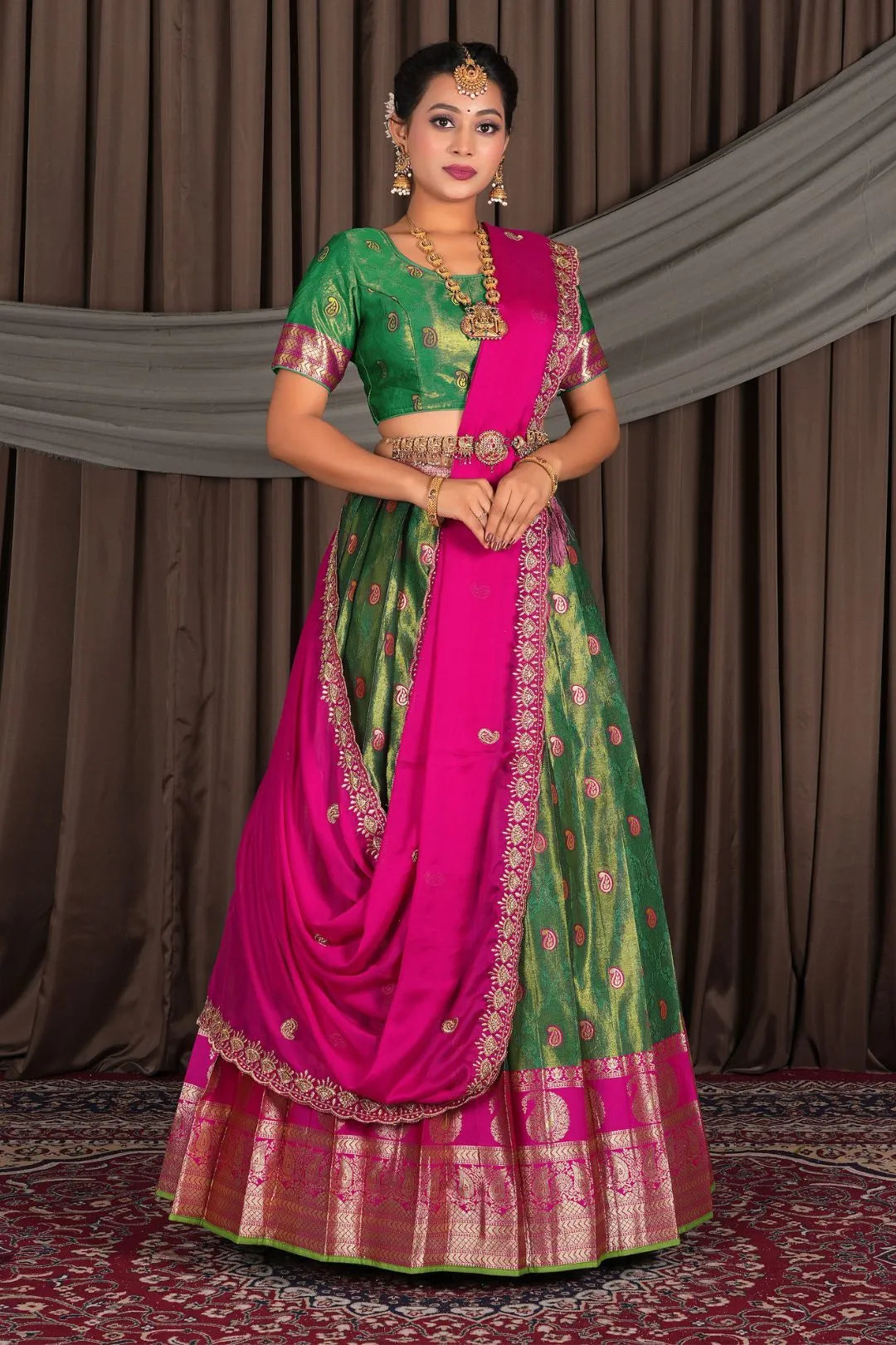 Green Banarasi Silk Lehenga Choli with Dupatta