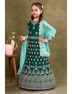 Green Colour Kids Readymade Lehenga For Girls