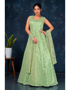 Green Colour Party Wear Net Gown For Women
