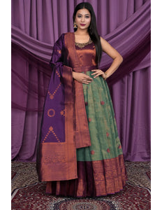 Green Designer Banarasi Gown With Dupatta