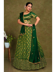 Green Designer Lehenga Choli in Tissue Silk For Women