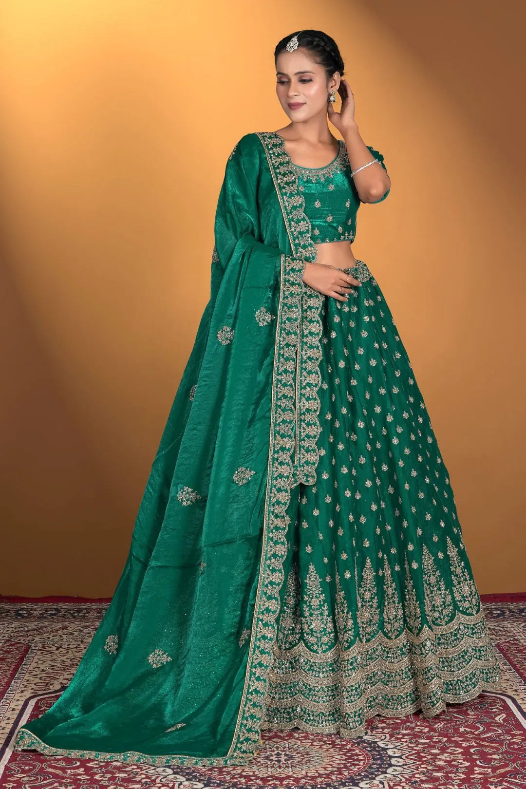 Green Fendy Fabric Lehenga Choli For Women