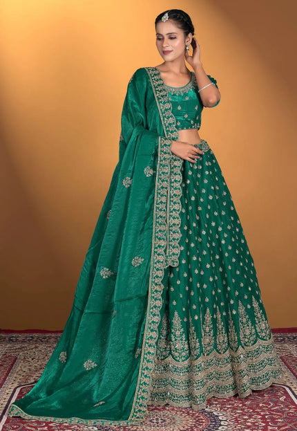 Green Fendy Fabric Lehenga Choli For Women