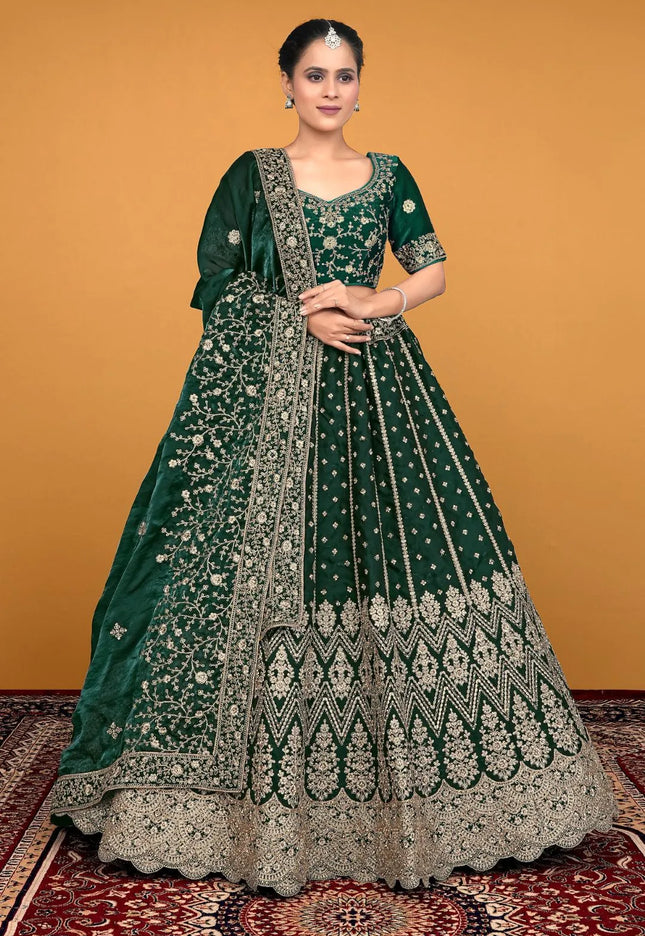 Green Fendy Fabric Lehenga Choli With Embroidery Work