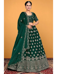 Green Fendy Silk Embroidered Semi-Stitched Lehenga Choli