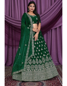Green Fendy Silk Pattu Lehenga With Embroidery Work