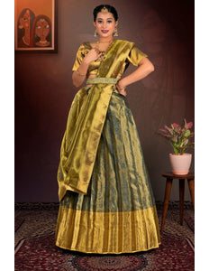 Green Pure Two Tone Zari Tissue Lehenga Choli with Zari Work