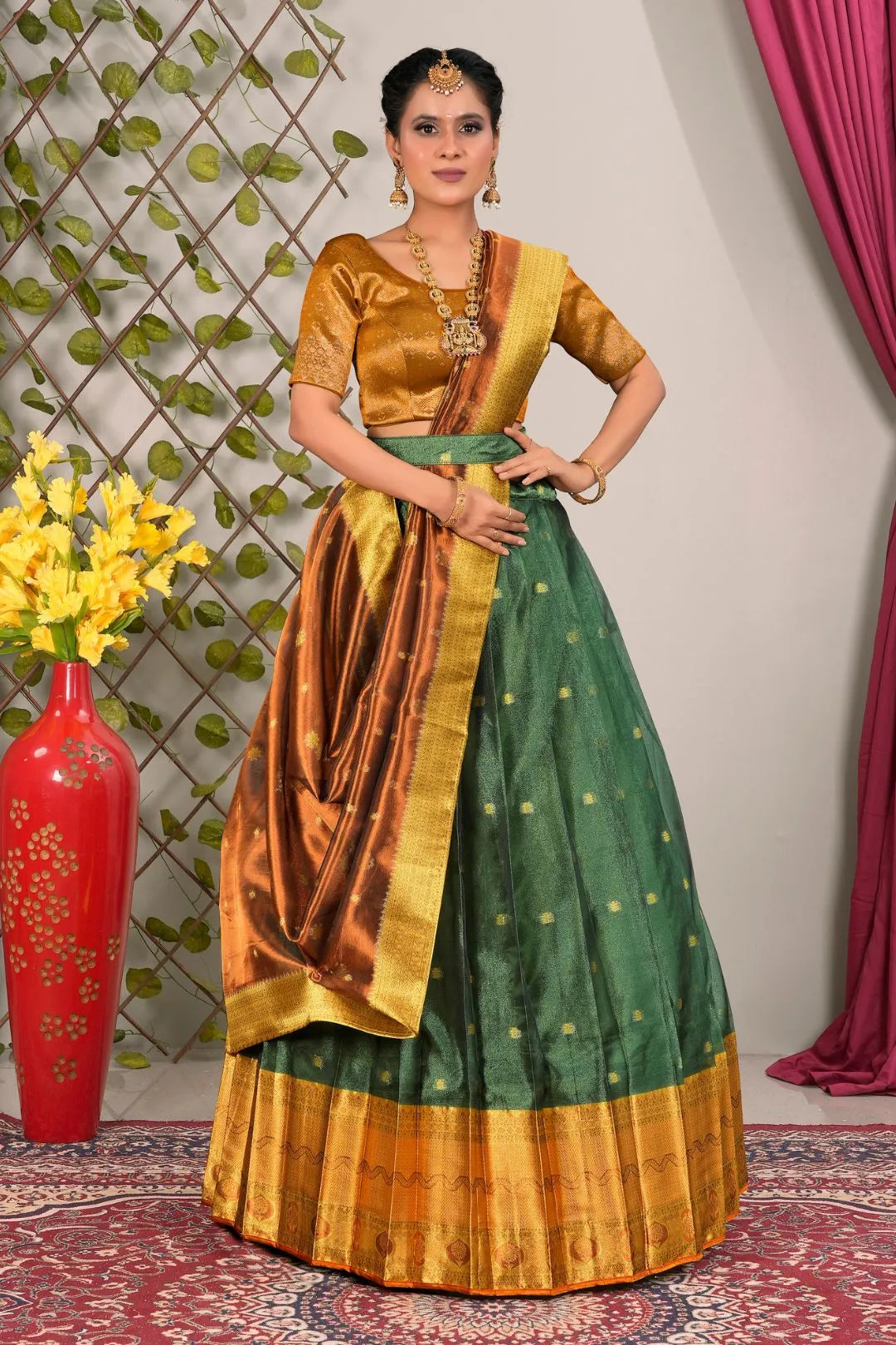 Green Tissue Silk Pattu Lehenga Choli For Women