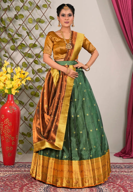 Green Tissue Silk Pattu Lehenga Choli For Women