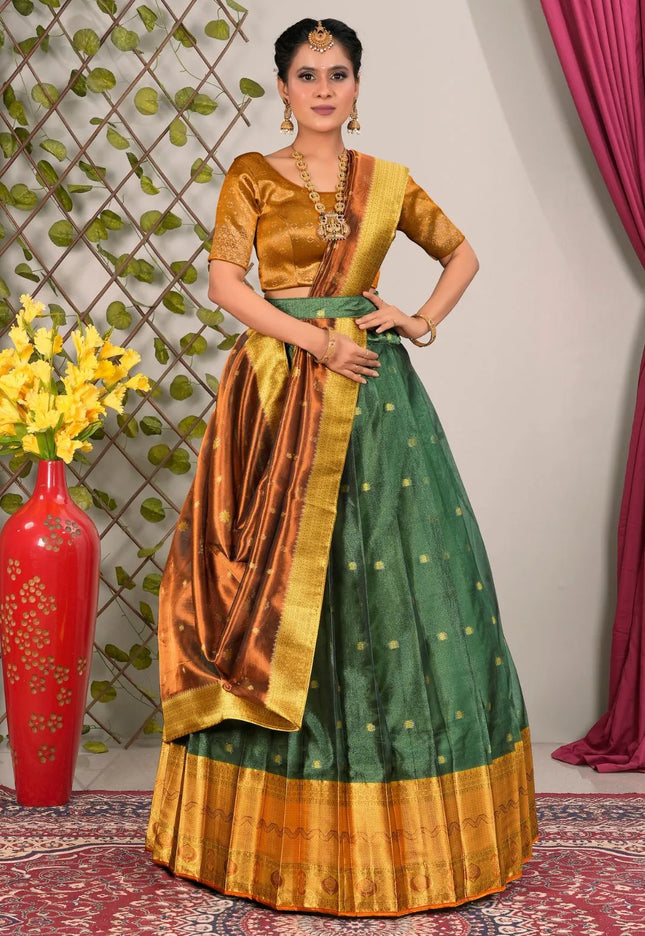 Green Tissue Silk Pattu Lehenga Choli For Women