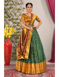 Green Tissue Silk Pattu Lehenga Choli For Women