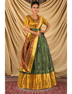 Green Tissue Silk Traditional Lehenga Choli for Women