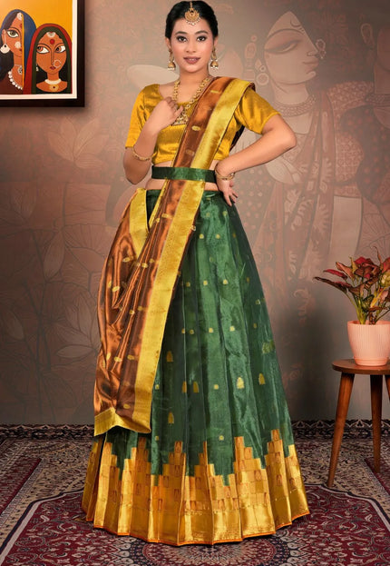 Green Tissue Silk Traditional Lehenga Choli for Women