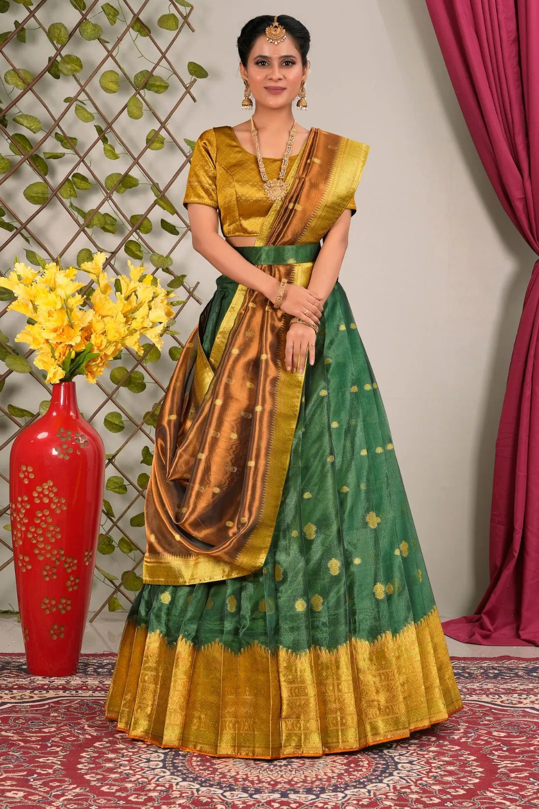 Green Tissue Silk Traditional Lehenga Choli for Women