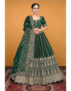 Green Traditional Fendy Silk Lehenga Choli For Women