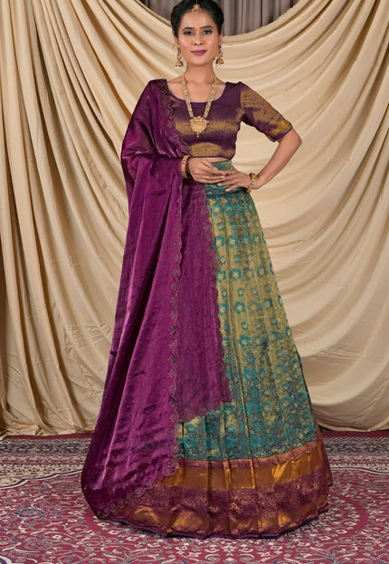 Green Zari Tissue Silk Lehenga Choli For Women