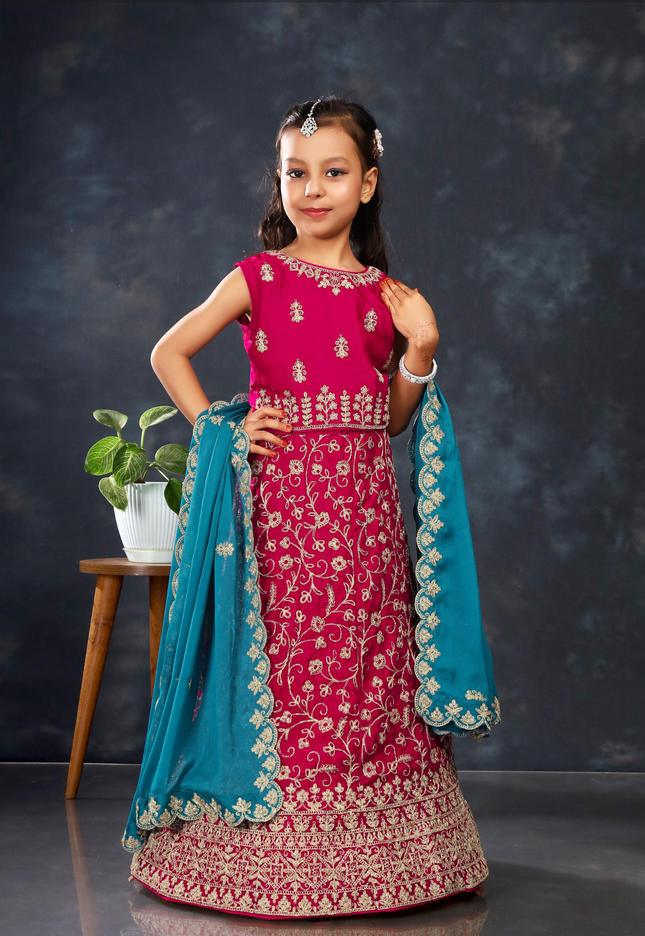 Young girl in a traditional kids' readymade lehenga for girls