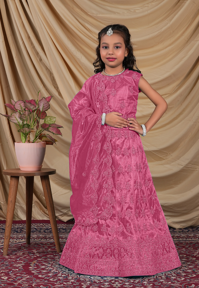Young girl in a Rani Colour Kids Readymade Lehenga for Girls.