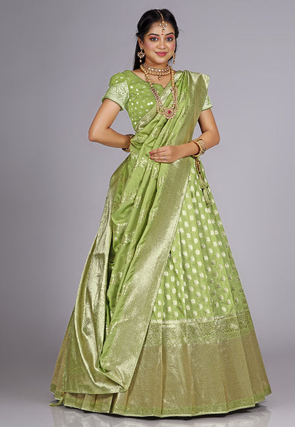 Pista Banarasi silk Lehenga